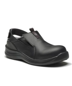 Defend Slip On Safety Toe Black Work Shoe Clog with a Back Strap